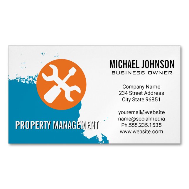 Blue Paint | Carpentry Hand Tools Magnetic Business Card (Front)