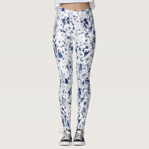 Blue Paint Splash And Splatter Pattern Leggings