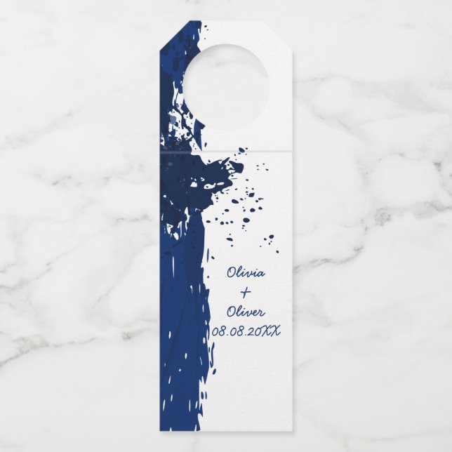 Blue Paint Splatter - Blue Wedding - Bottle Tag (Front)
