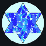 Blue Paint Splatter Jewish Star Classic Round Sticker<br><div class="desc">Blue paint splatter Jewish star stickers.</div>