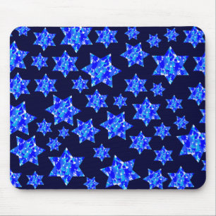 Blue Paint Splatter Jewish Stars Mouse Mat