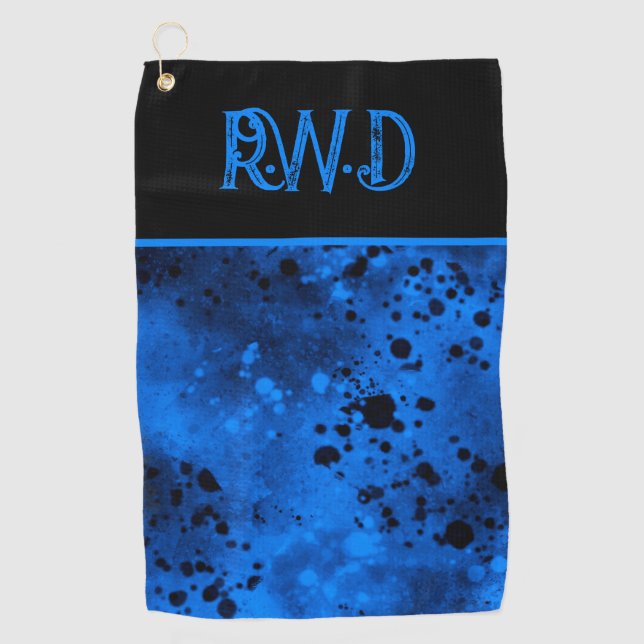 Blue Paint Splatter Monogram Golf Towel (Front)