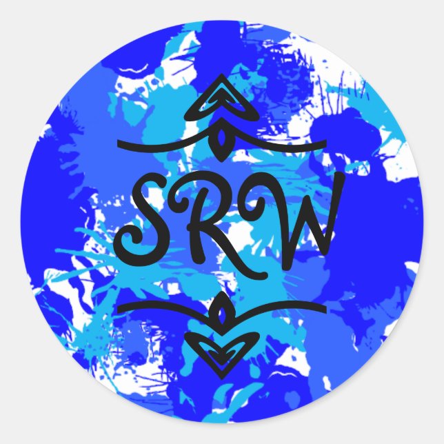 Blue Paint Splatter Monogram Sticker (Front)