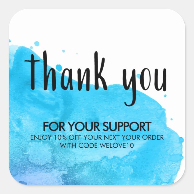 Blue Paint Splatter Small Business Discount Square Sticker (Front)