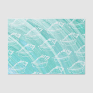 Blue Paint Stroke and White Conch Shell Tissue Paper