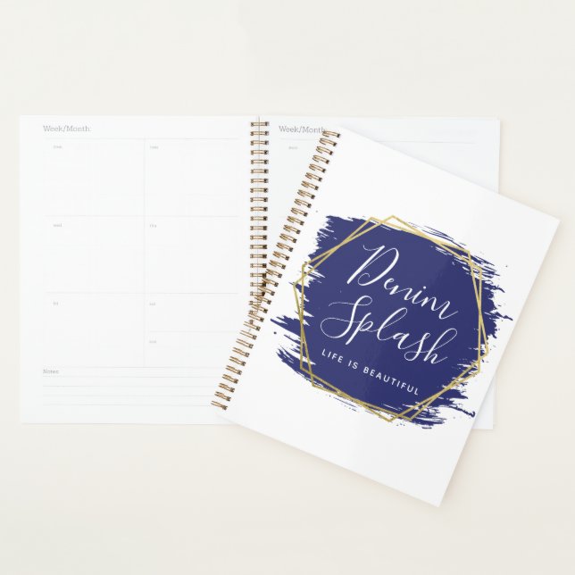 Blue Paint Stroke & Modern Gold Geometric Chic Planner (Display)