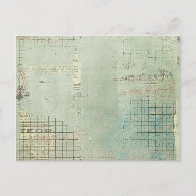 blue paint vintage Newspaper STamped collage Postcard (Front)