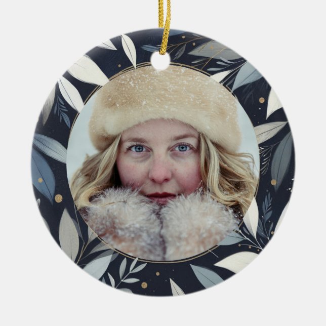 Blue paint wreath Christmas Ceramic Tree Decoration (Front)