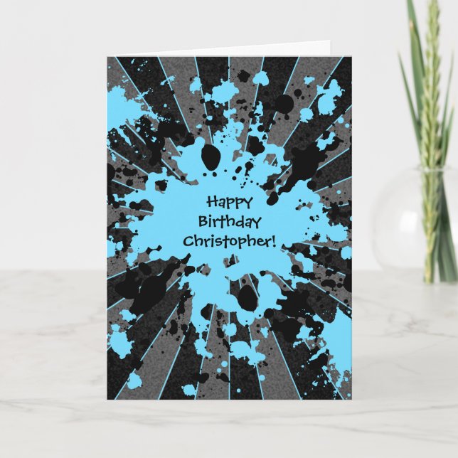Blue paintball Happy Birthday Card (Front)