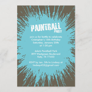 Blue Paintball Splatter Party Invitations