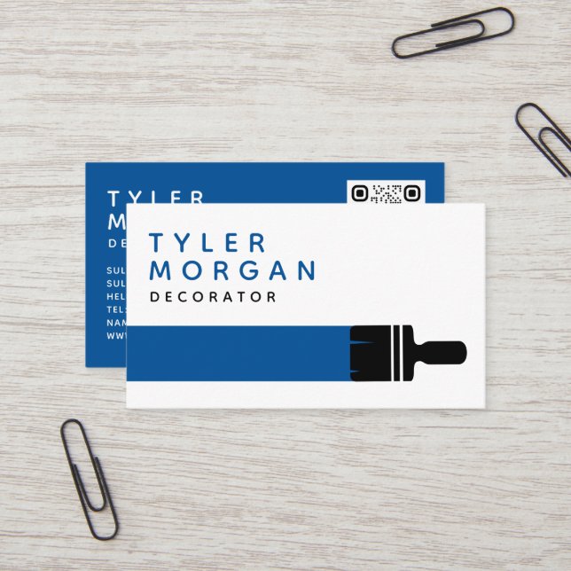 Blue Paintbrush Painter Decorator  Business Card (Front/Back In Situ)