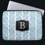 Blue Painted Chevrons Pattern with Monogram Laptop Sleeve<br><div class="desc">An attractive painted chevron pattern with a tribal look,  this blue and white design has a personalised monogram that you can edit with your initial or other desired text.</div>