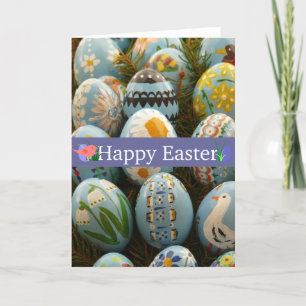 Blue Painted Easter Eggs Holiday Card