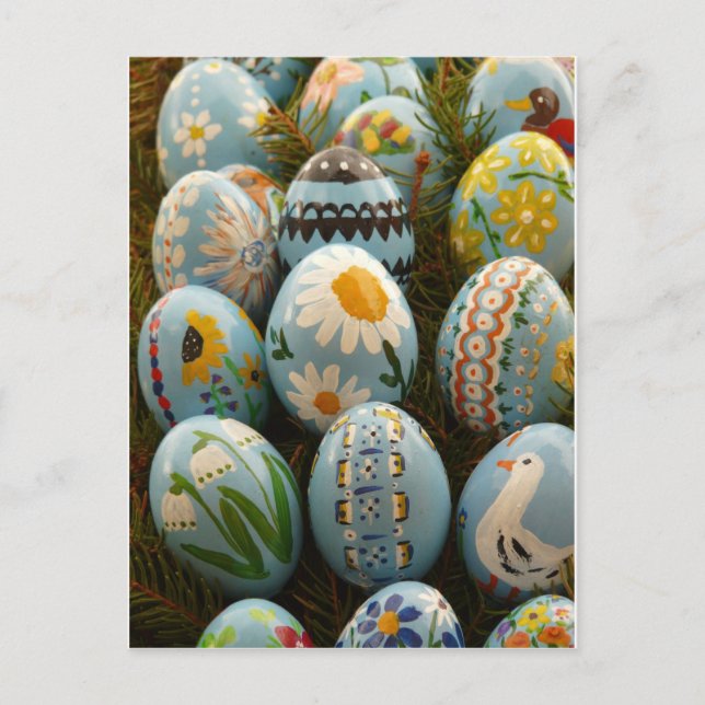 Blue Painted Easter Eggs Holiday Postcard (Front)