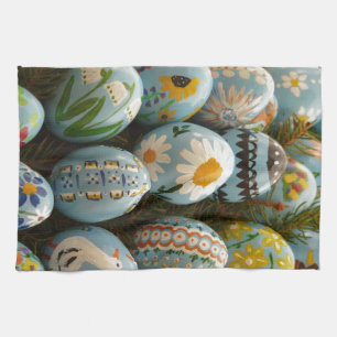 Blue Painted Easter Eggs Tea Towel