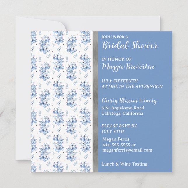 Blue Painted Foliage Bridal Shower Invitation (Front)