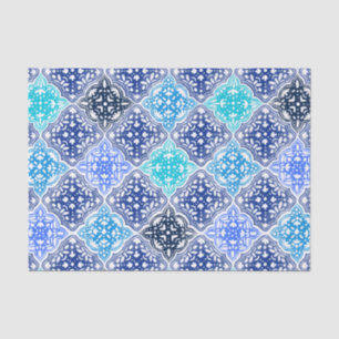 Blue Painted Moroccan Tile Pattern Tissue Paper