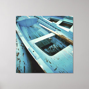 Blue Painted Rustic Wooden Fishing Boats Canvas Print