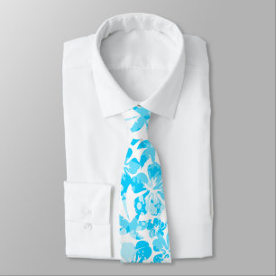 Blue painted tropical floral tie
