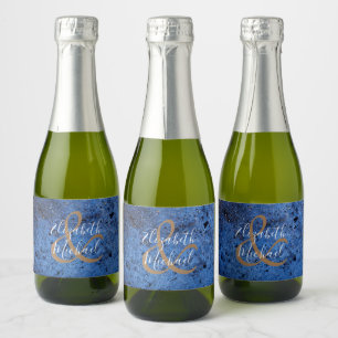 Blue Painted Watercolor Background Mini Sparkling Wine Label