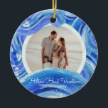 Blue Painted Waves Beach Vacation Christmas Ceramic Tree Decoration<br><div class="desc">Create a keepsake ornament,  for yourself or as a gift to remember you family vacation. Swap in your family photo,  name,  vacation location,  onto this beautifully designed blue painted waves ornament. Perfect for your beach vacation photo!</div>