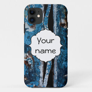 Blue painted wood iPhone 11 case