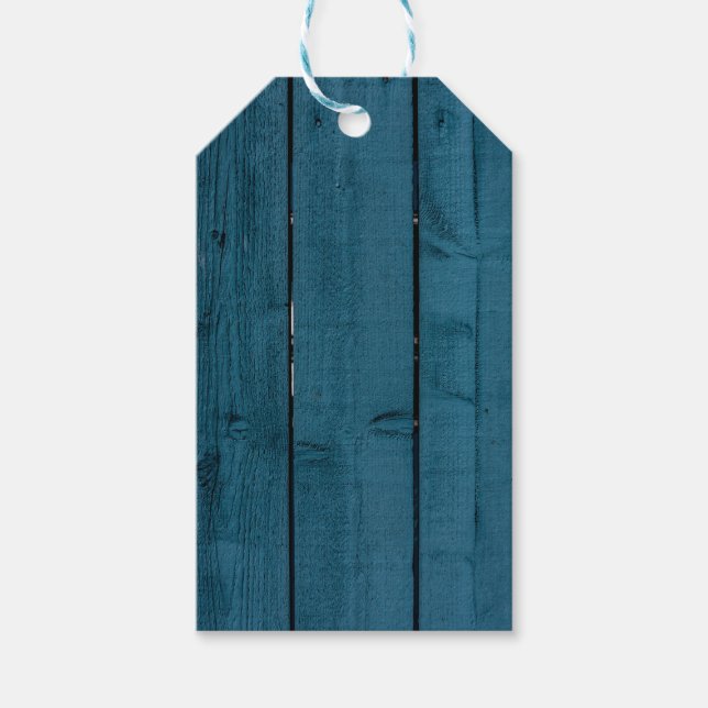 Blue painted wood planks gift tags (Front)