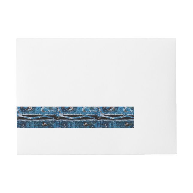Blue painted wood wraparound address label (Front)