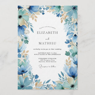 Blue Painterly Floral Enchantment Wedding Invitation