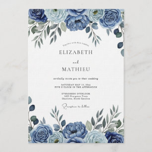 Blue Painterly Floral Wedding Invitation