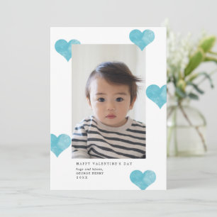 Blue Painterly Hearts Modern Valentine's Day Photo Holiday Card