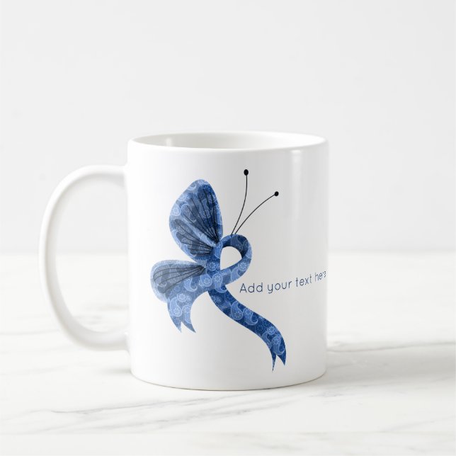 Blue Paisley Awareness Ribbon Butterfly Coffee Mug (Left)