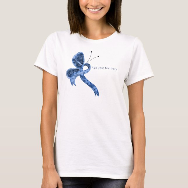 Blue Paisley Awareness Ribbon Butterfly T-Shirt (Front)