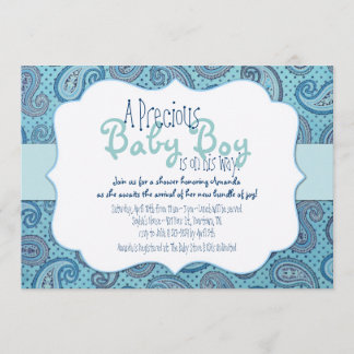 Blue Paisley Baby Boy Shower Invitation