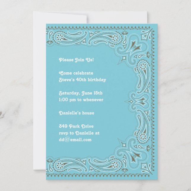 Blue Paisley Bandanna Invitation (Front)