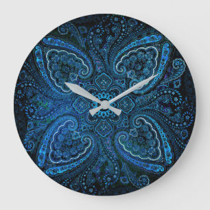 Blue Paisley Bostalgic Look Large Clock