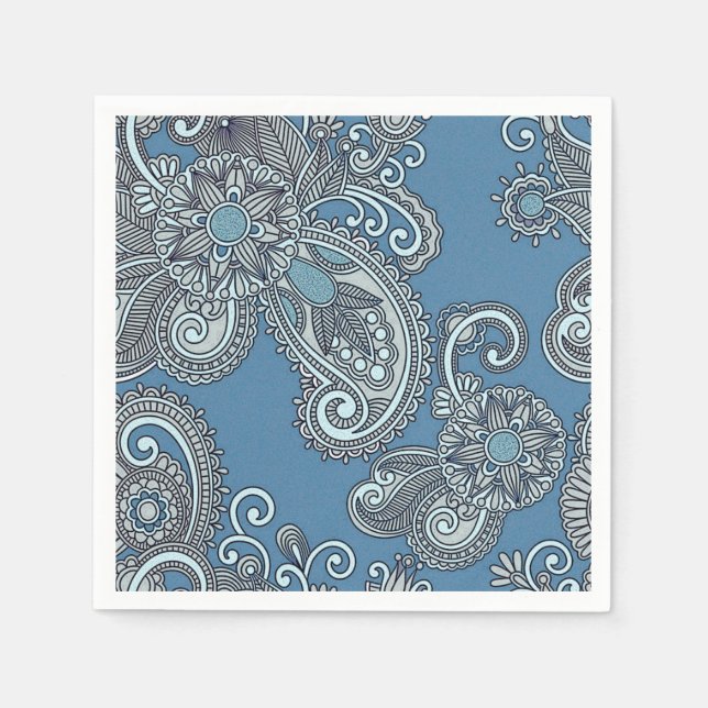 Blue Paisley Cocktail Napkins (Front)