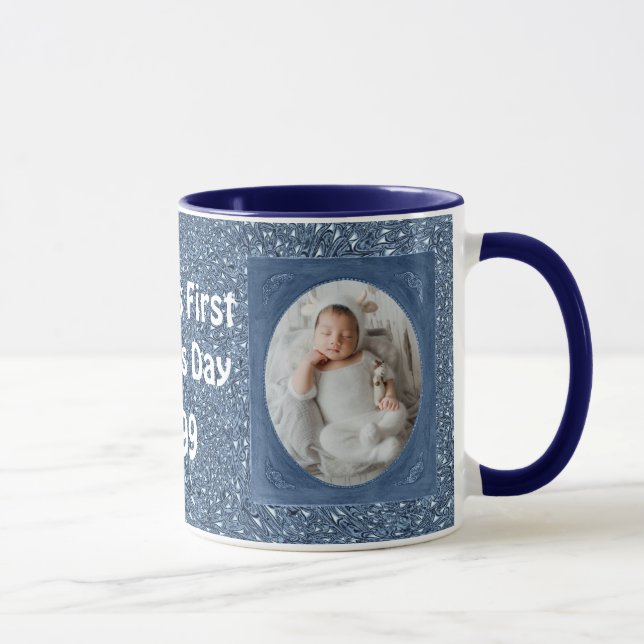 Blue Paisley Daddy's 1st Father's Day Baby's Photo Mug (Right)