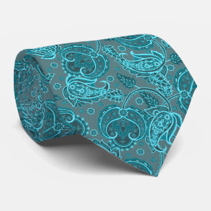 Blue paisley damask floral oriented ethnic patten tie