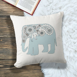 Blue Paisley Elephant Boho Chic Cushion