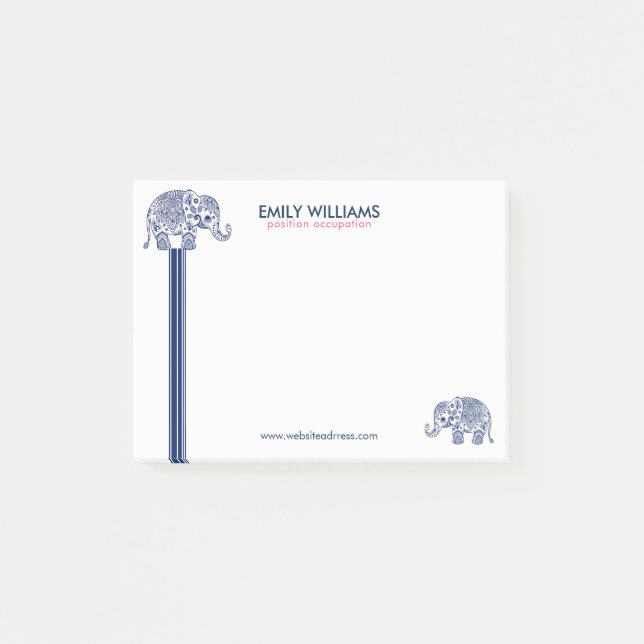 Blue Paisley Elephant & Decorative Stripes Post-it Notes (Front)