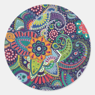 Blue Paisley Floral Pretty Classic Round Sticker