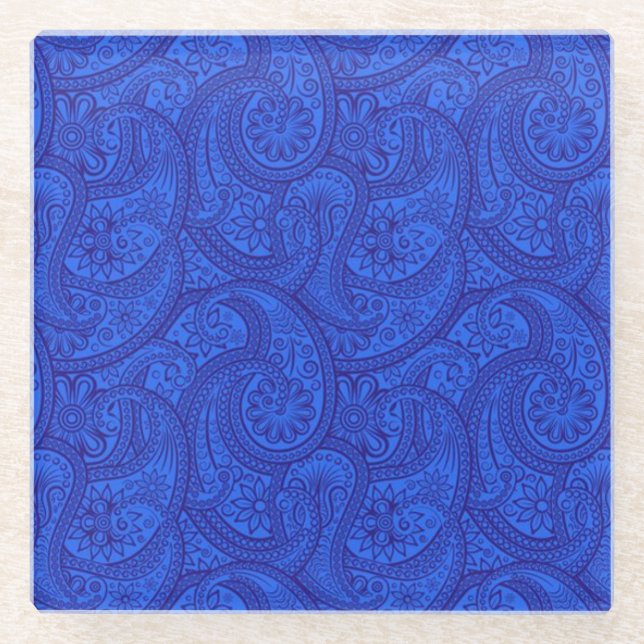 Blue Paisley Glass Coaster (Front)