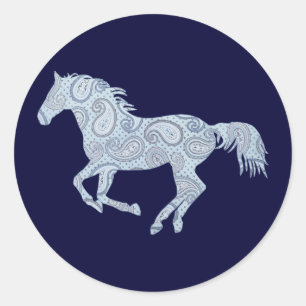 Blue Paisley Horse Classic Round Sticker