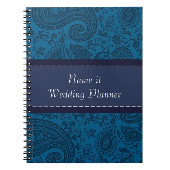 Blue paisley Indian Damask Wedding Planner Notebook (Front)