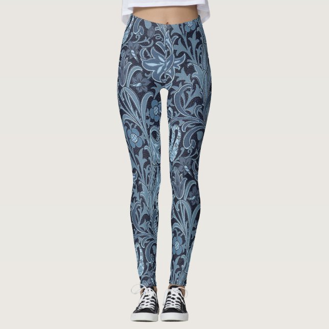 Blue paisley leggings are flattering and fun (Front)
