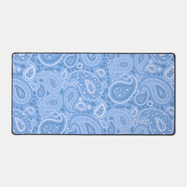 Blue Paisley Leopard Desk Mat  (Front)
