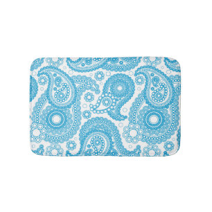 Blue Paisley On White Background Bath Mat