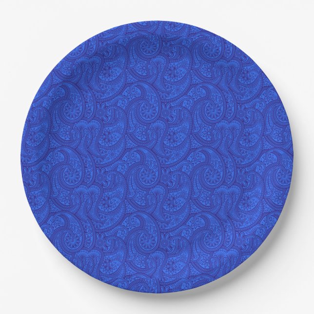 Blue Paisley Paper Plate (Front)