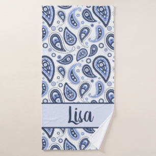 Blue Paisley Pattern Bath Towel Set